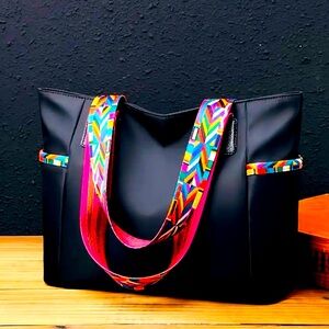 New - Unique & Trendy Multicolor Adjustable Strap Fashion Tote /Handbag